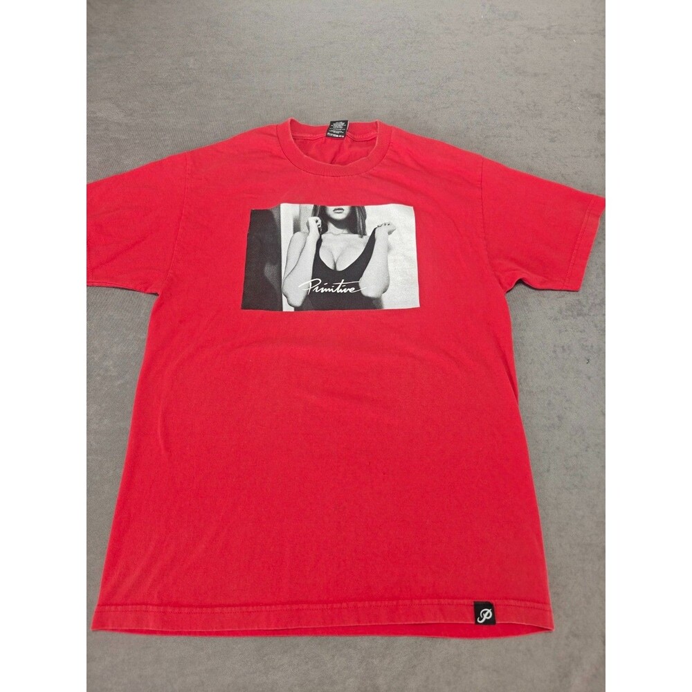 Primitive Apparel Mens Large Red Graphic T Shirt Photo Logo Streetwear Skate Tee